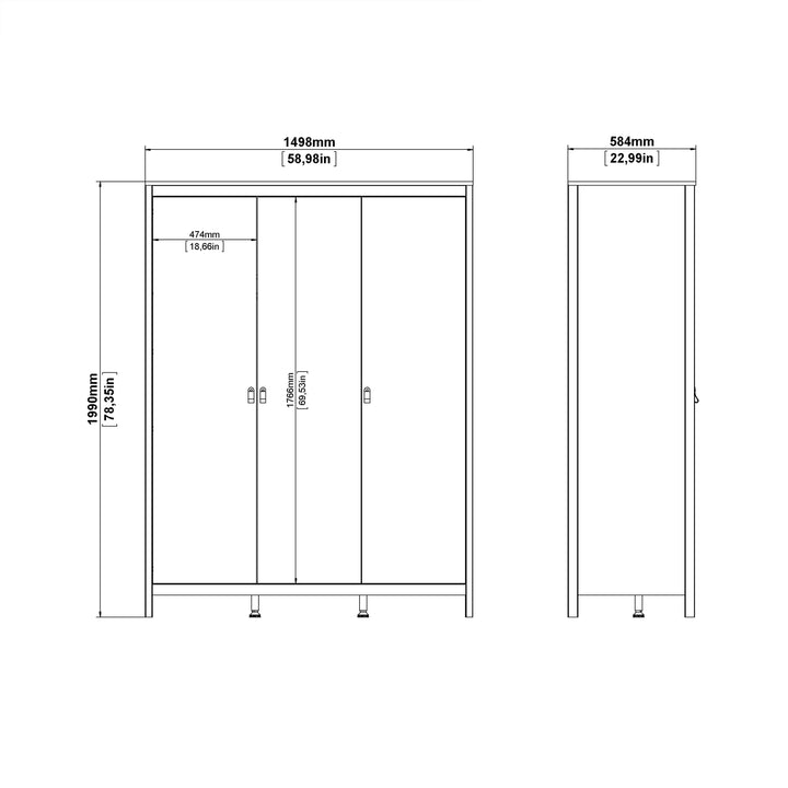 Barcelona Wardrobe with 3 Doors in Jackson Hickory Oak