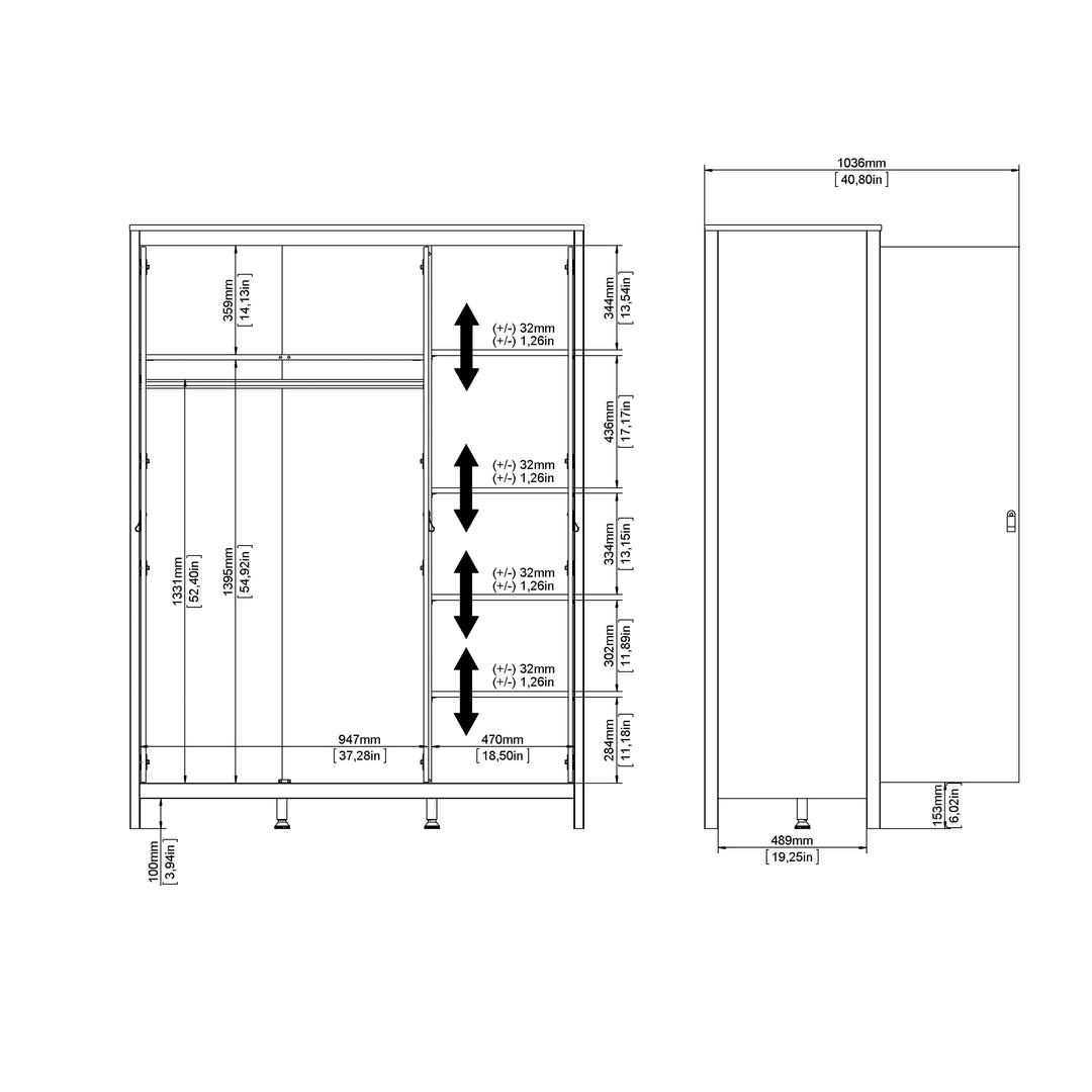 Barcelona Wardrobe with 3 Doors in Jackson Hickory Oak