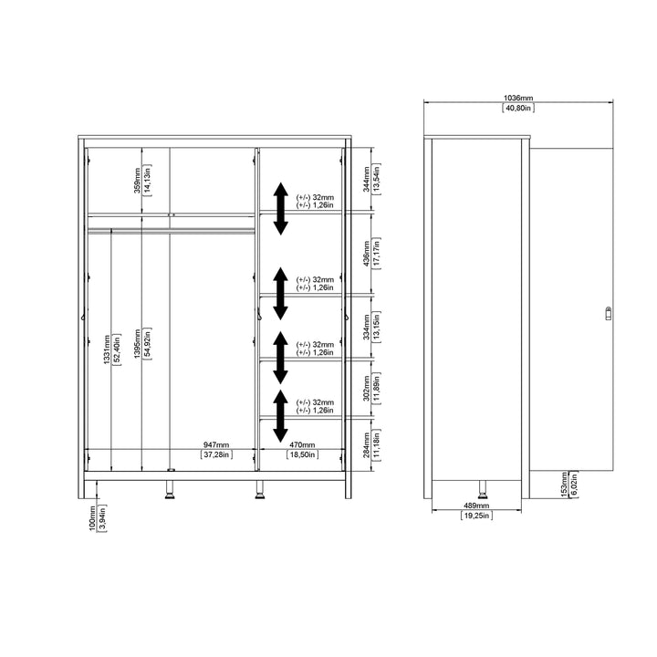 Barcelona Wardrobe with 3 Doors in Jackson Hickory Oak