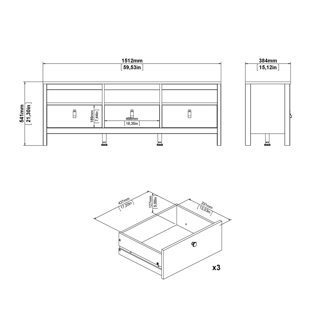 Barcelona TV-Unit 3 Drawers in Jackson Hickory Oak