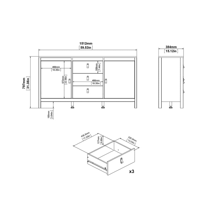 Barcelona Sideboard 2 Doors + 3 Drawers in Jackson Hickory Oak