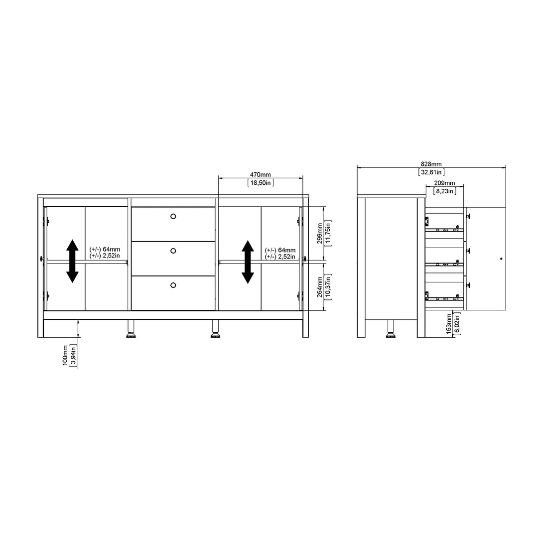 Barcelona Sideboard 2 Doors + 3 Drawers in Jackson Hickory Oak