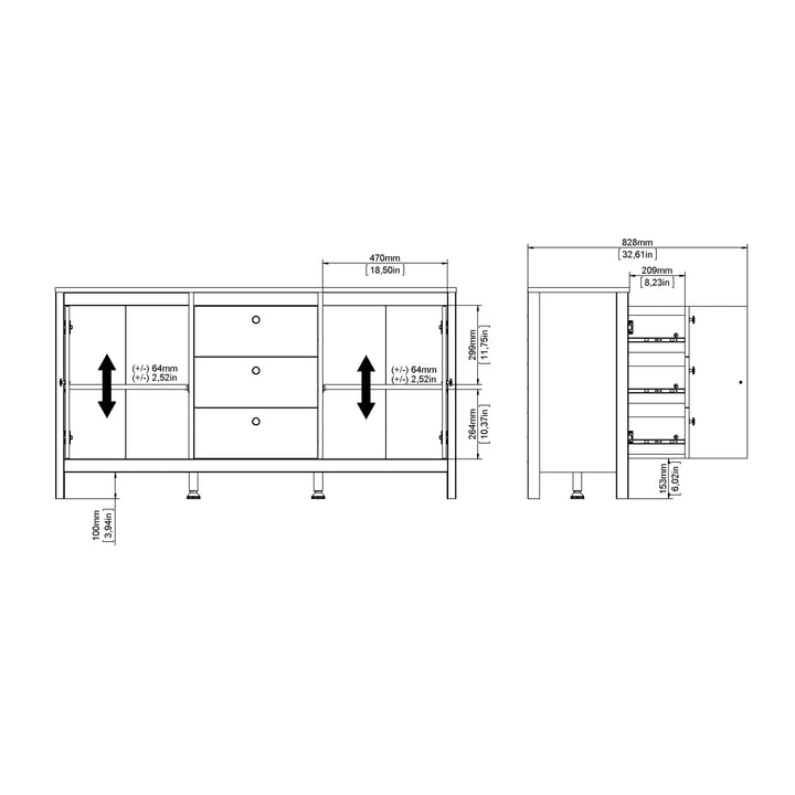 Barcelona Sideboard 2 Doors + 3 Drawers in Jackson Hickory Oak