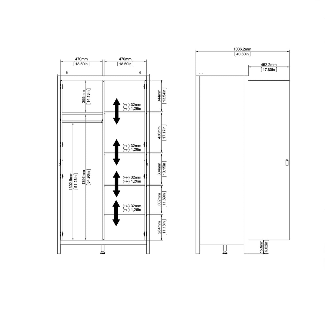 Barcelona Wardrobe with 2 Doors in Jackson Hickory Oak