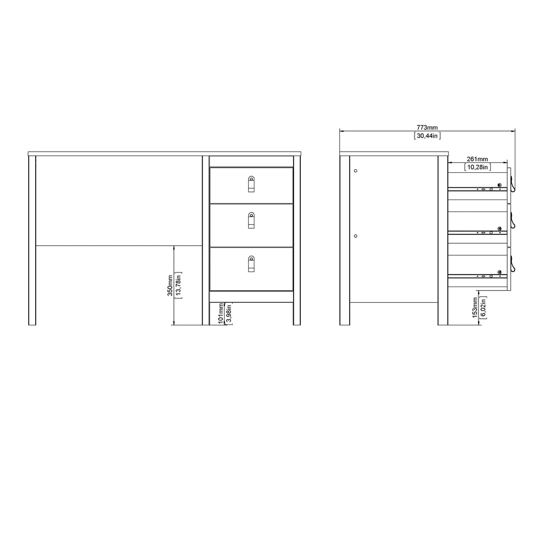 Barcelona Desk 3 Drawers in Jackson Hickory Oak