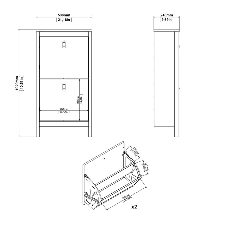 Barcelona Shoe Cabinet 2 Flap Doors in Jackson Hickory Oak