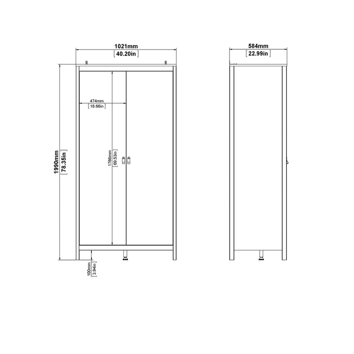 Barcelona Package - Bedside Table 2 drawers + Chest 3+2 drawer + Wardrobe with 2 doors in Jackson Hickory Oak