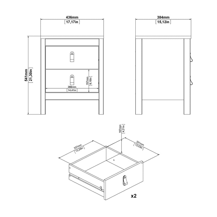 Barcelona Package - Bedside Table 2 drawers + Chest 3+2 drawer + Wardrobe with 2 doors in Jackson Hickory Oak