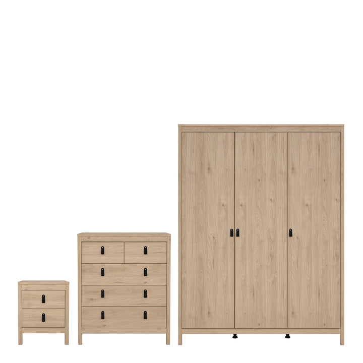 Barcelona Package - Bedside Table 2 drawers + Chest 3+2 drawer + Wardrobe with 3 doors in Jackson Hickory Oak