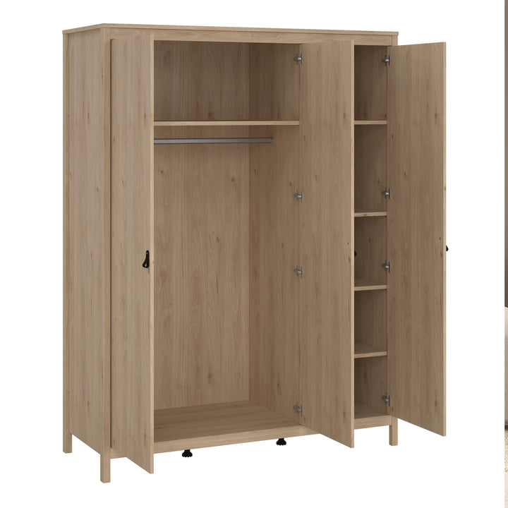 Barcelona Package - Bedside Table 2 drawers + Chest 3+2 drawer + Wardrobe with 3 doors in Jackson Hickory Oak