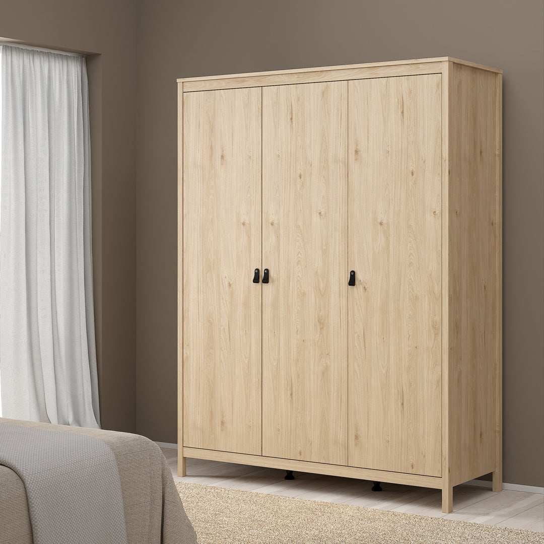 Barcelona Package - Bedside Table 2 drawers + Chest 3+2 drawer + Wardrobe with 3 doors in Jackson Hickory Oak