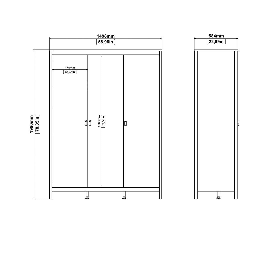 Madrid 3 Piece Bundle, Bedside, Chest and 3 Door Wardrobe - TidySpaces