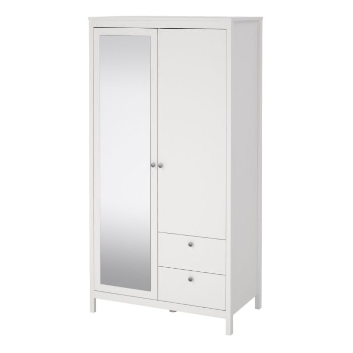 Madrid Wardrobe with 1 door + 1 mirror door + 2 drawers White - TidySpaces