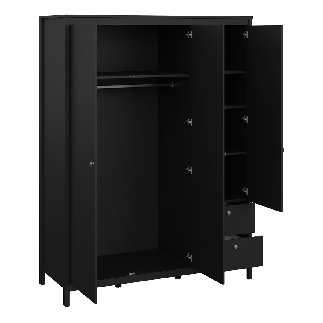 Madrid Wardrobe with 2 doors + 1 mirror door + 2 drawers Matt Black - TidySpaces