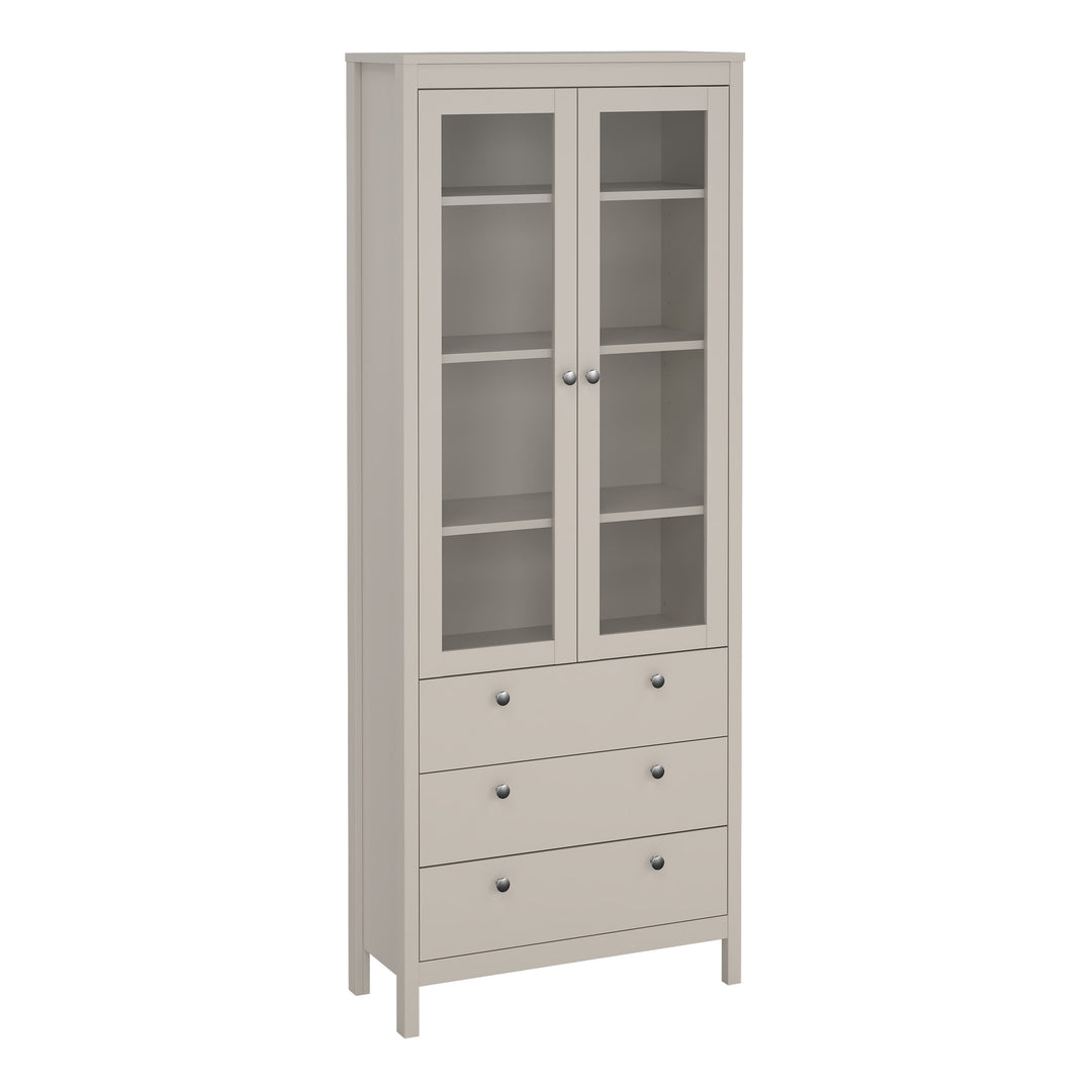 Madrid China Cabinet 2 Glass Doors with 3 Drawers in Cashmere