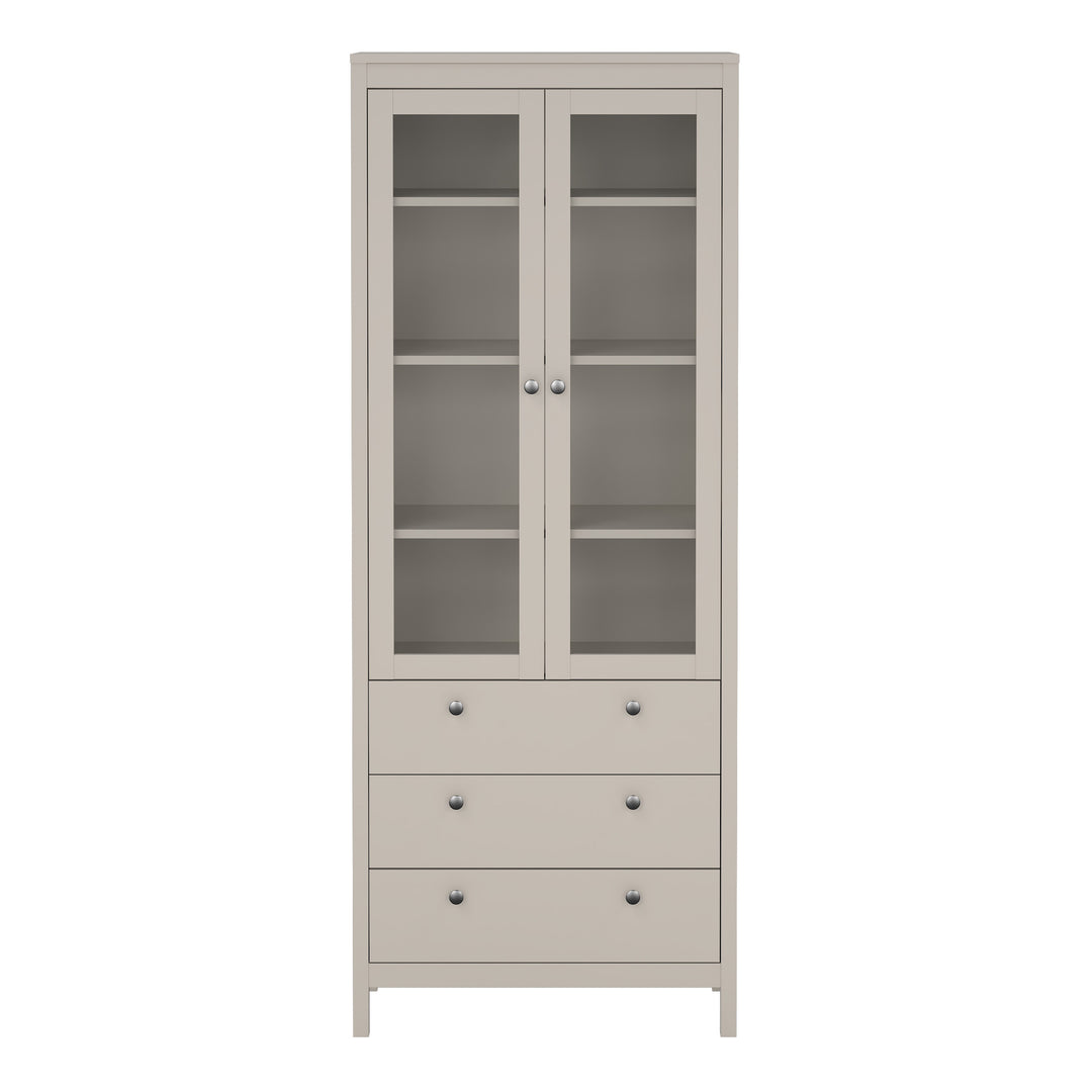 Madrid China Cabinet 2 Glass Doors with 3 Drawers in Cashmere