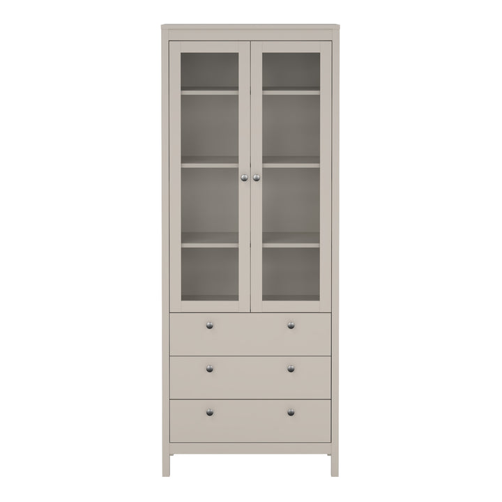 Madrid China Cabinet 2 Glass Doors with 3 Drawers in Cashmere