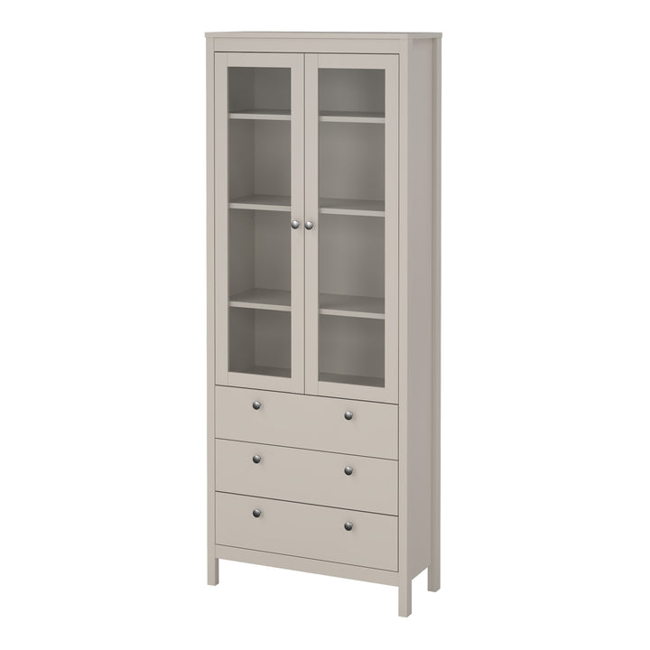 Madrid China Cabinet 2 Glass Doors with 3 Drawers in Cashmere