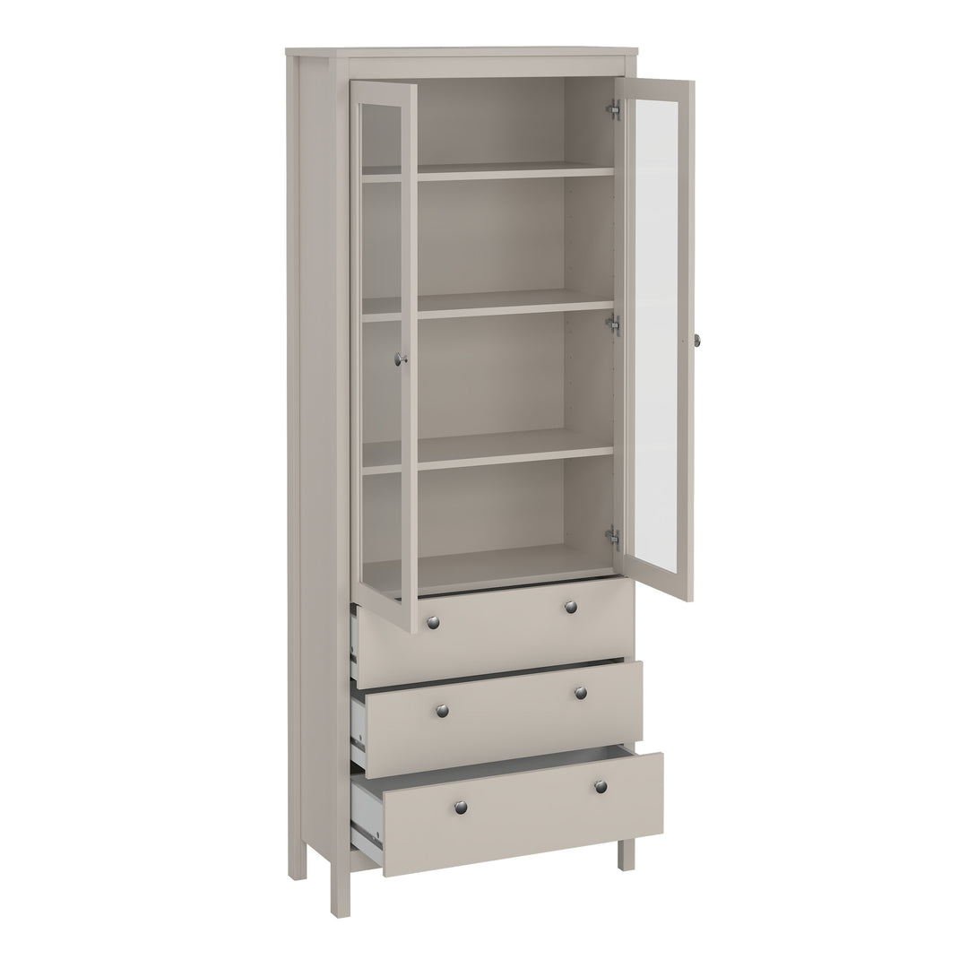 Madrid China Cabinet 2 Glass Doors with 3 Drawers in Cashmere