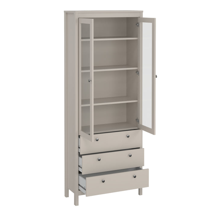 Madrid China Cabinet 2 Glass Doors with 3 Drawers in Cashmere