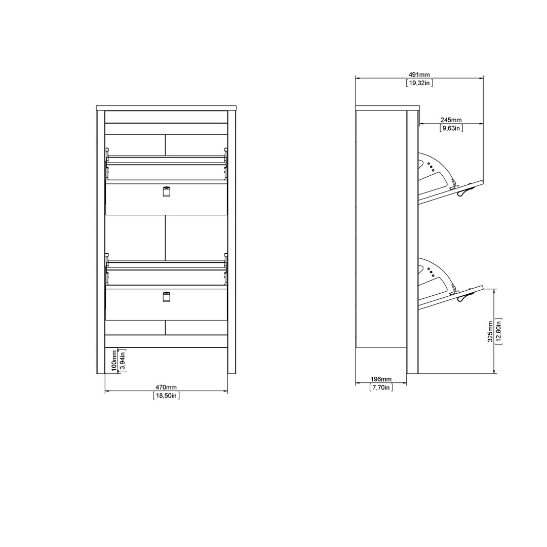 Madrid Shoe Cabinet 2 Flap Doors in Jackson Hickory Oak