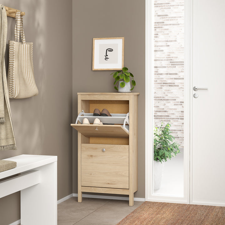 Madrid Shoe Cabinet 2 Flap Doors in Jackson Hickory Oak