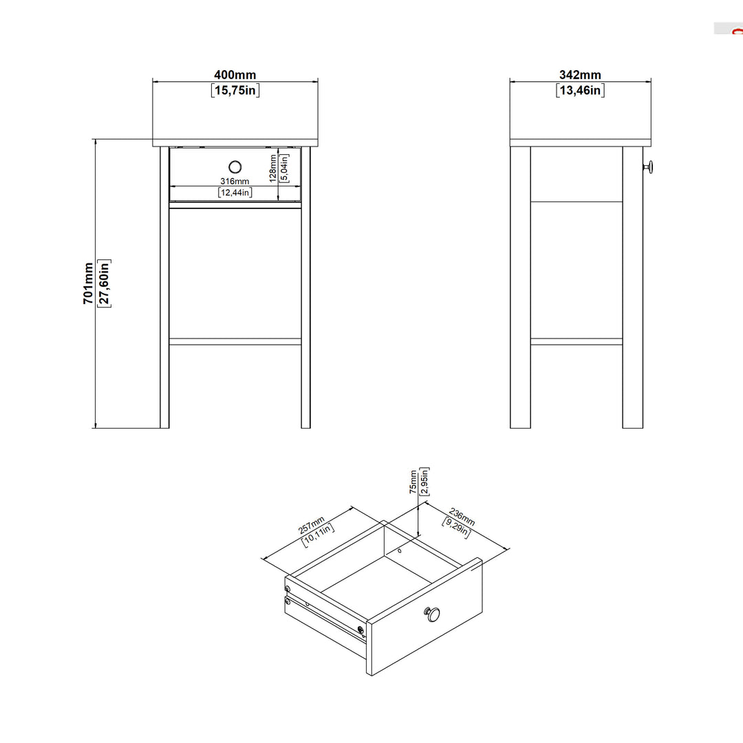 Madrid Bedside Table with 1 Drawers in Jackson Hickory Oak - TidySpaces