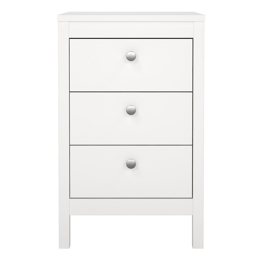 Madrid Bedside Table 3 Drawers in White