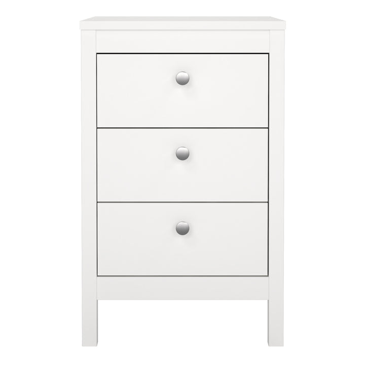 Madrid Bedside Table 3 Drawers in White