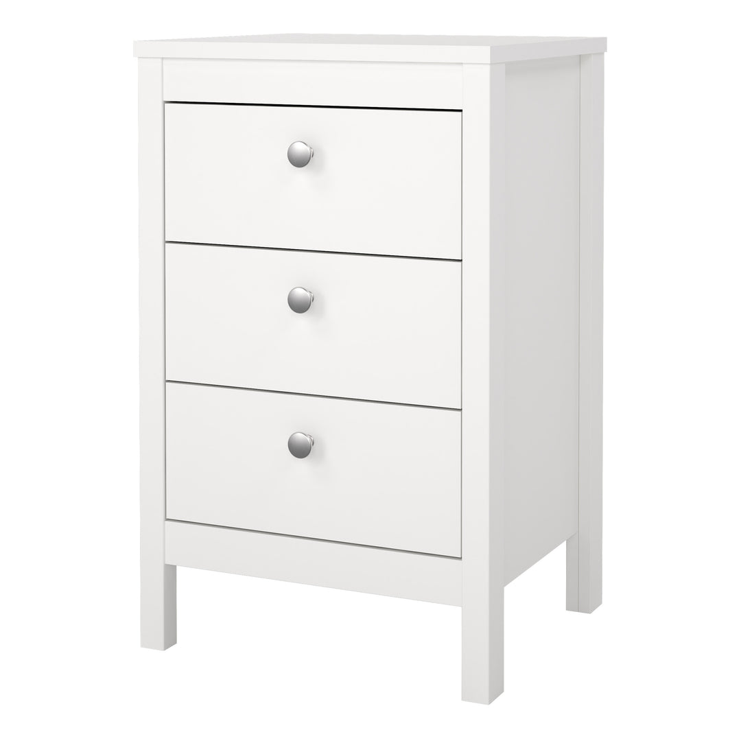 Madrid Bedside Table 3 Drawers in White