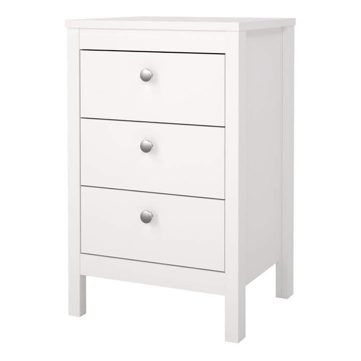 Madrid Bedside Table 3 Drawers in White