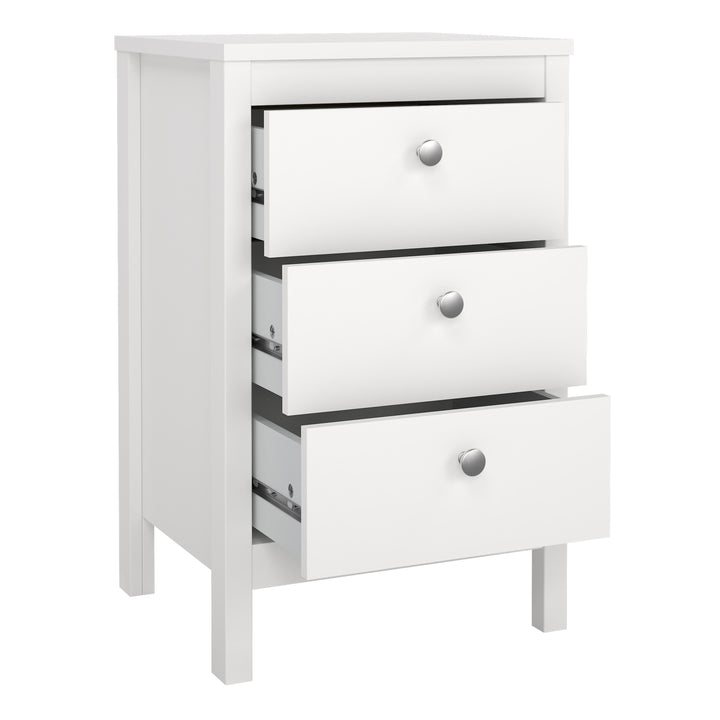 Madrid Bedside Table 3 Drawers in White