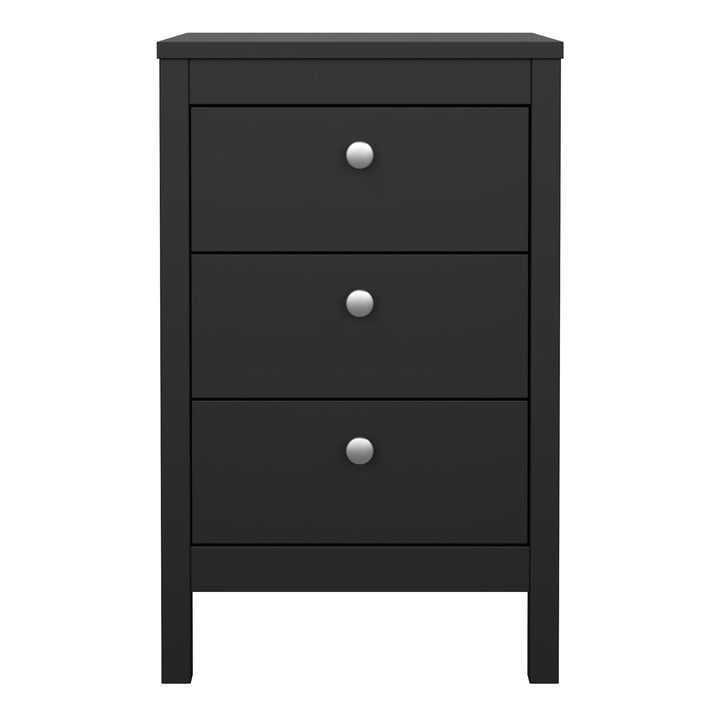 Madrid Bedside Table 3 Drawers in Matt Black