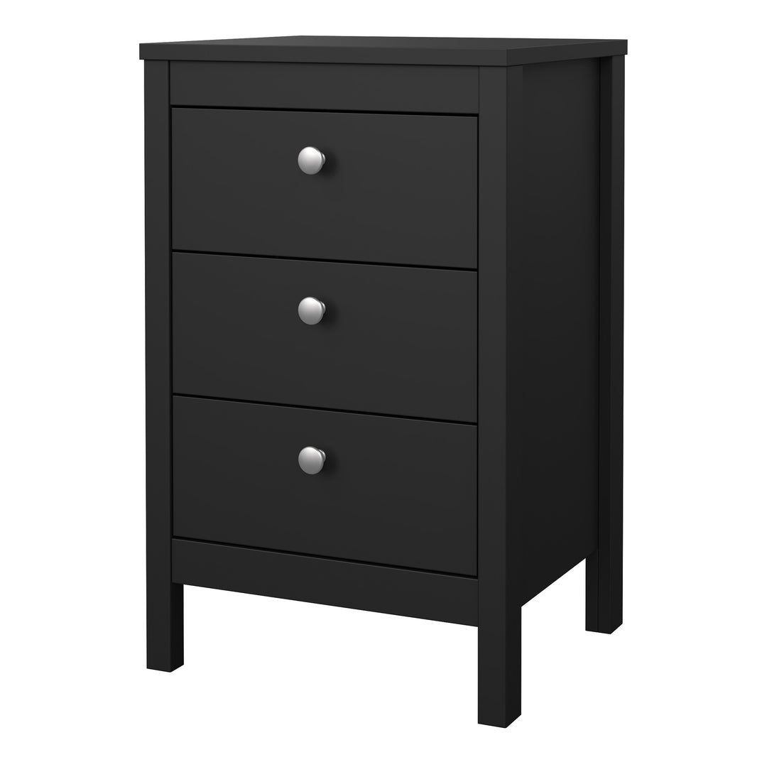 Madrid Bedside Table 3 Drawers in Matt Black