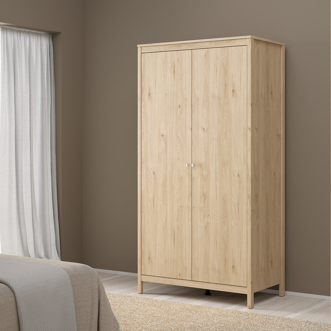 Madrid Package - Bedside Table 2 drawers + Chest 3+2 drawer + Wardrobe with 2 doors in Jackson Hickory Oak