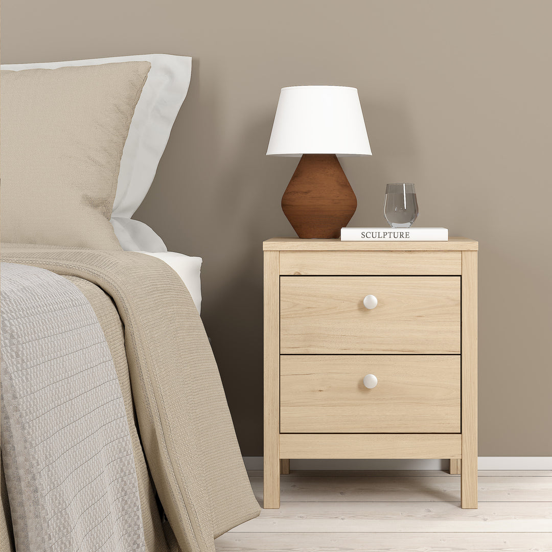 Madrid Package - Bedside Table 2 drawers + Chest 3+2 drawer + Wardrobe with 2 doors in Jackson Hickory Oak