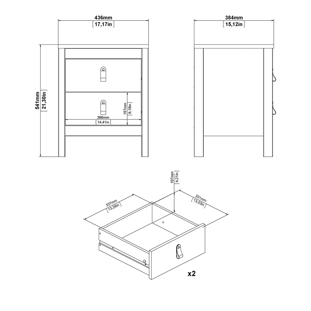 Madrid Package - Bedside Table 2 drawers + Chest 3+2 drawer + Wardrobe with 2 doors in Jackson Hickory Oak