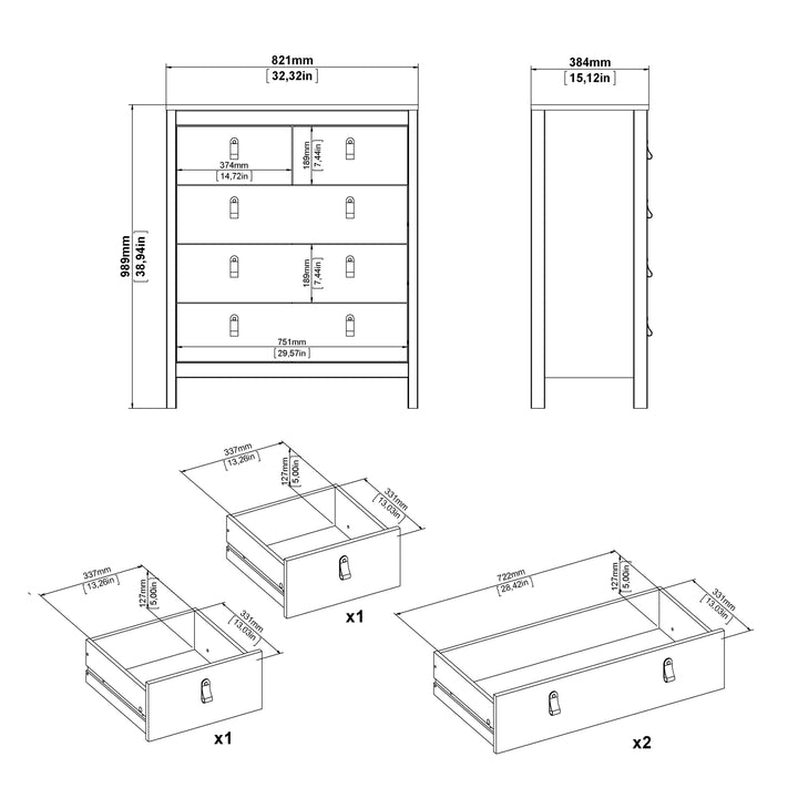 Madrid Package - Bedside Table 2 drawers + Chest 3+2 drawer + Wardrobe with 2 doors in Jackson Hickory Oak