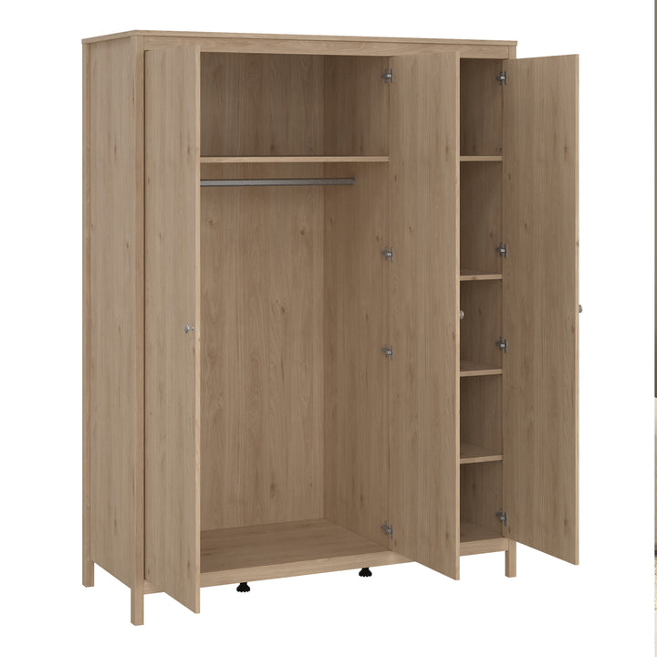 Madrid Package - Bedside Table 2 drawers + Chest 3+2 drawer + Wardrobe with 3 doors in Jackson Hickory Oak