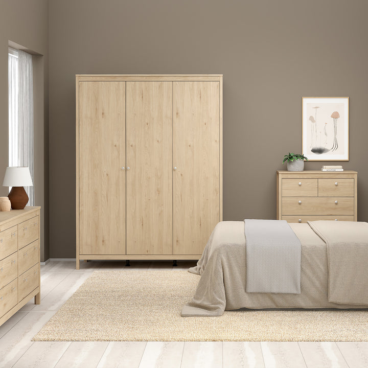 Madrid Package - Bedside Table 2 drawers + Chest 3+2 drawer + Wardrobe with 3 doors in Jackson Hickory Oak