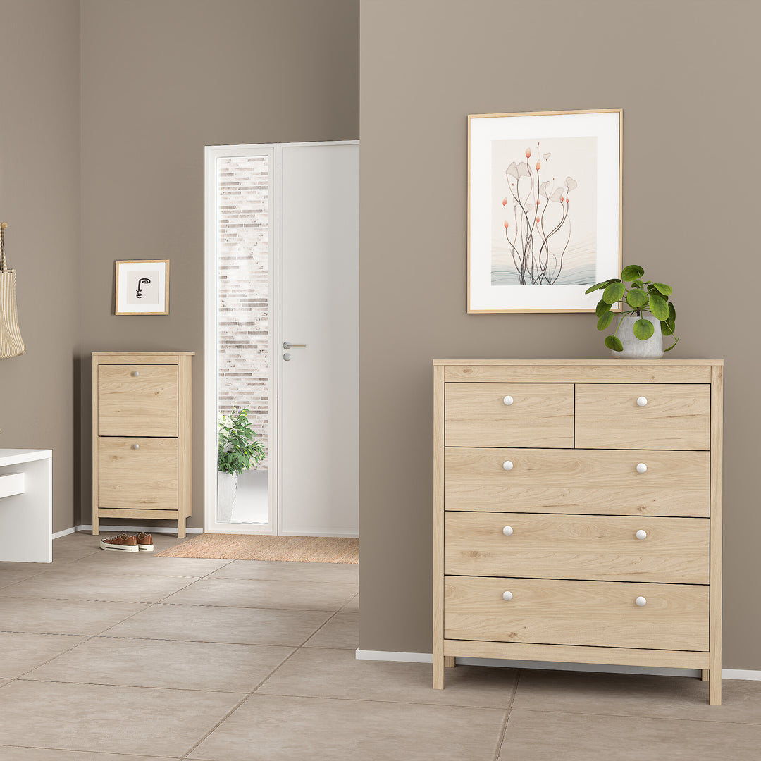 Madrid Package - Bedside Table 2 drawers + Chest 3+2 drawer + Wardrobe with 3 doors in Jackson Hickory Oak