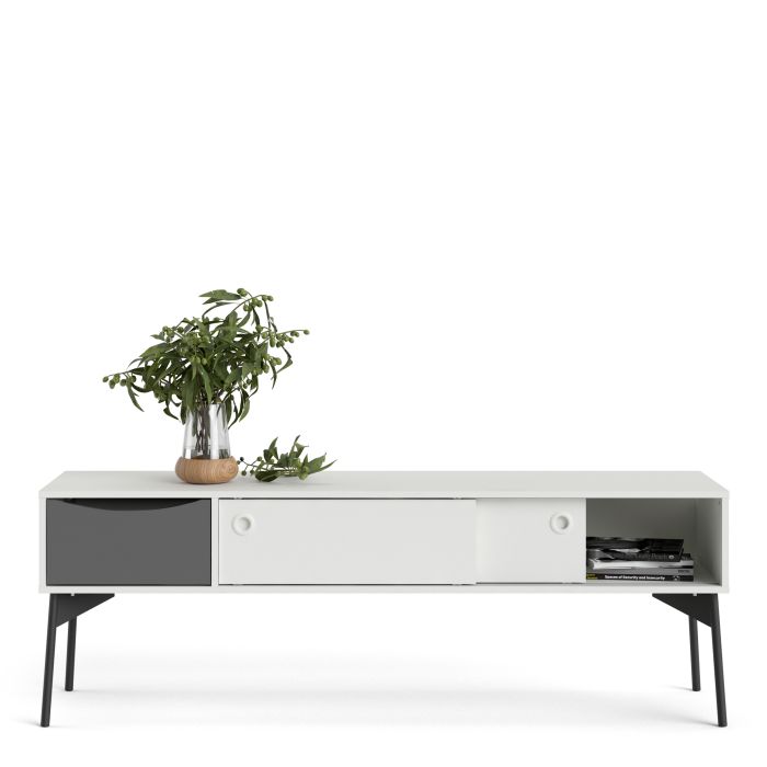 Fur TV-Unit 2 Sliding Doors 1 Drawer in Grey and White - TidySpaces