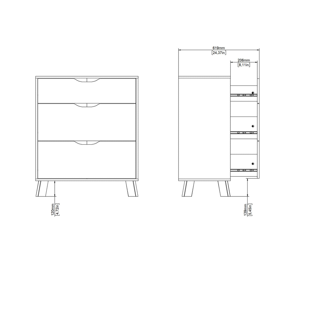 Ikast Chest 3 Drawers in Jackson Hickory and White