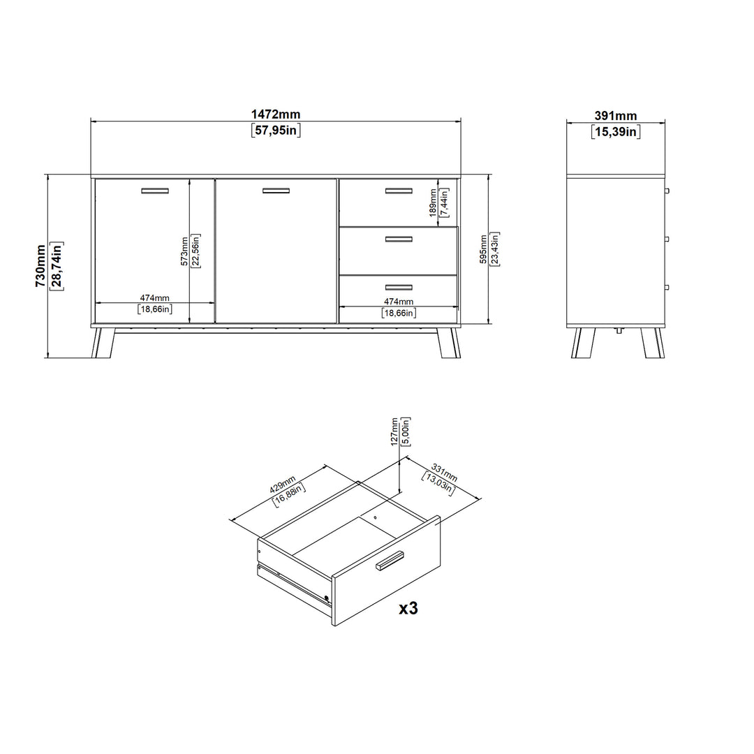 Ikast Sideboard 2 Doors + 3 Drawers in Jackson Hickory and White