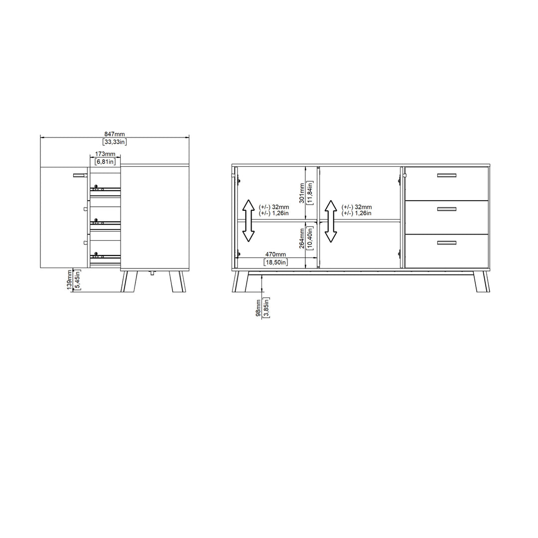 Ikast Sideboard 2 Doors + 3 Drawers in Jackson Hickory and White