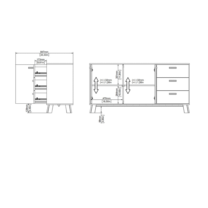 Ikast Sideboard 2 Doors + 3 Drawers in Jackson Hickory and White