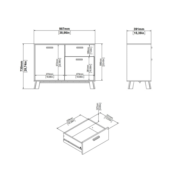 Ikast Sideboard 2 Doors + 1 Drawer in Jackson Hickory and White