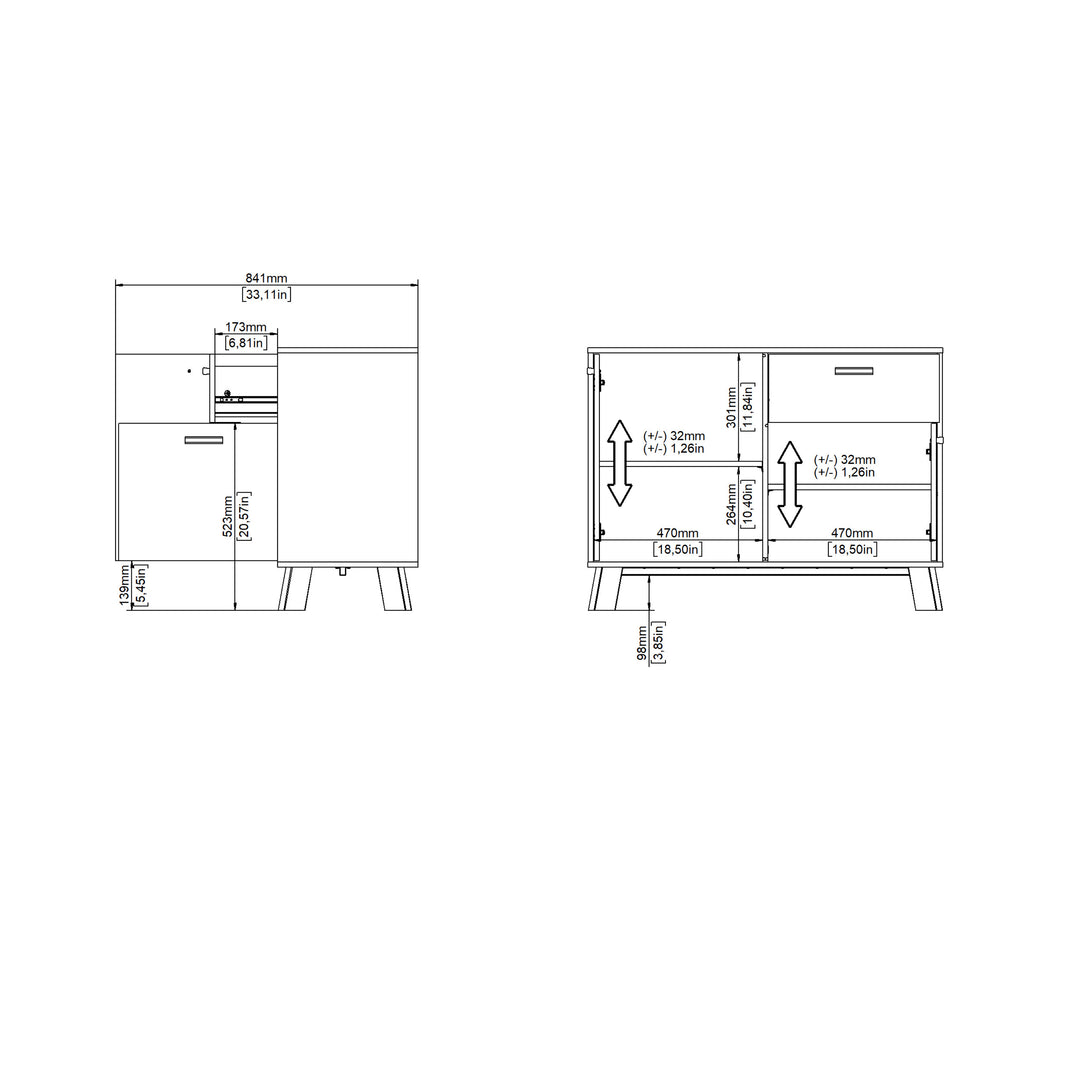 Ikast Sideboard 2 Doors + 1 Drawer in Jackson Hickory and White