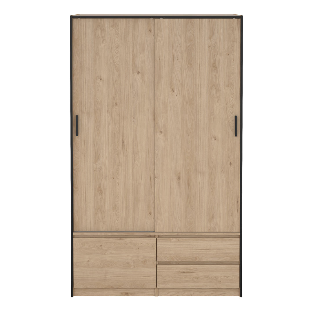 Line Wardrobe with 2 Sliding Doors 1 Small Door and 2 Drawers in Jackson Hickory Oak