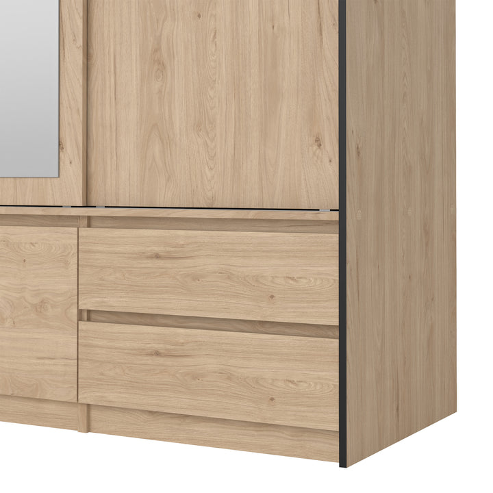 Line Wardrobe with 2 Sliding Doors 1 Sliding Door with Mirror in Jackson Hickory Oak